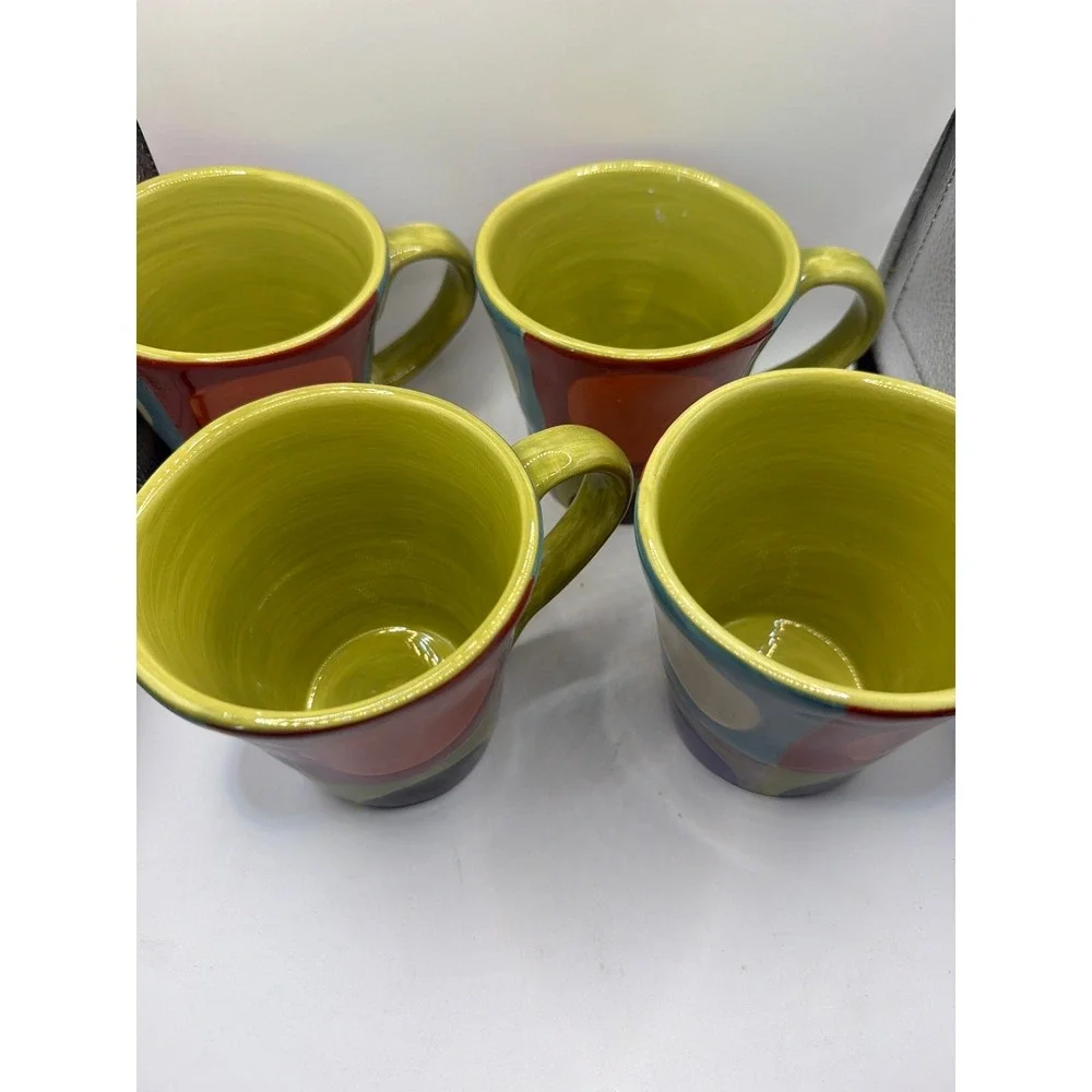 4 Pier 1 Urban Dots Multi-Color Large Earthenware Mug-16oz Retired